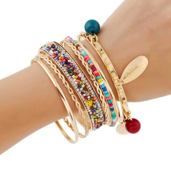 Bracelet fantaisie en perles de diamant avec feuille 7pcs - multicolor A 7PCS