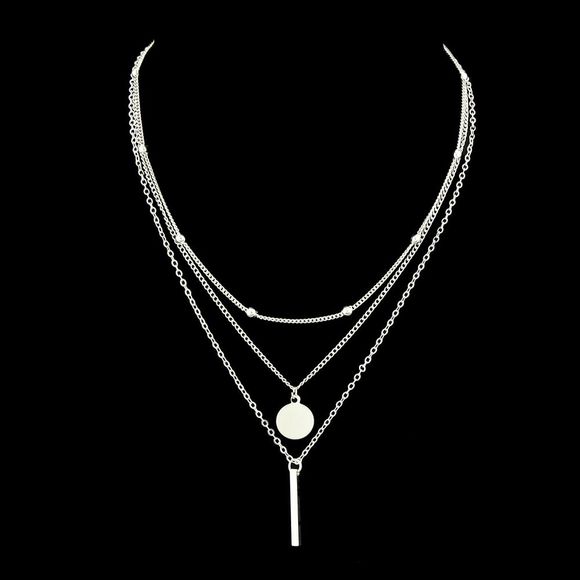 Collier chaîne en argent avec perles de couleur argentée 3PCS / ensemble - Argent 