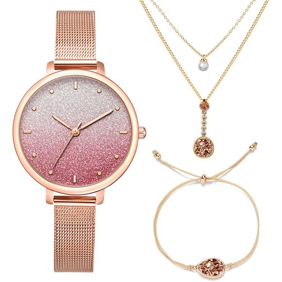 Ensemble de montres habillées à quartz en acier inoxydable pour femmes - Rose Rosé 