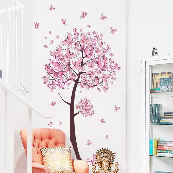 Autocollant de mur de salon de chambre à coucher rose Pansy Tree imperméable amovible - multicolor 1PC