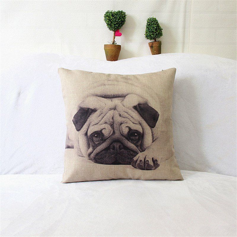 

Dog Pattern Linen Pillow Case Decorative Pillowcase, Beige