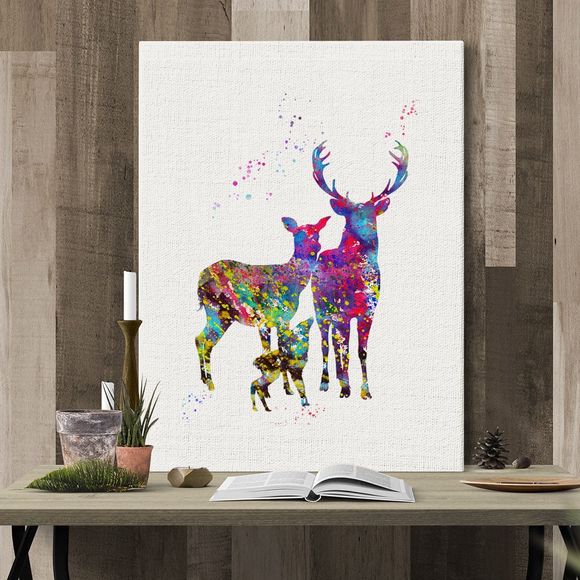 Aquarelle Elk Painting Printing Canvas Décor Mural Pour Décoration İntérieure - multicolore 