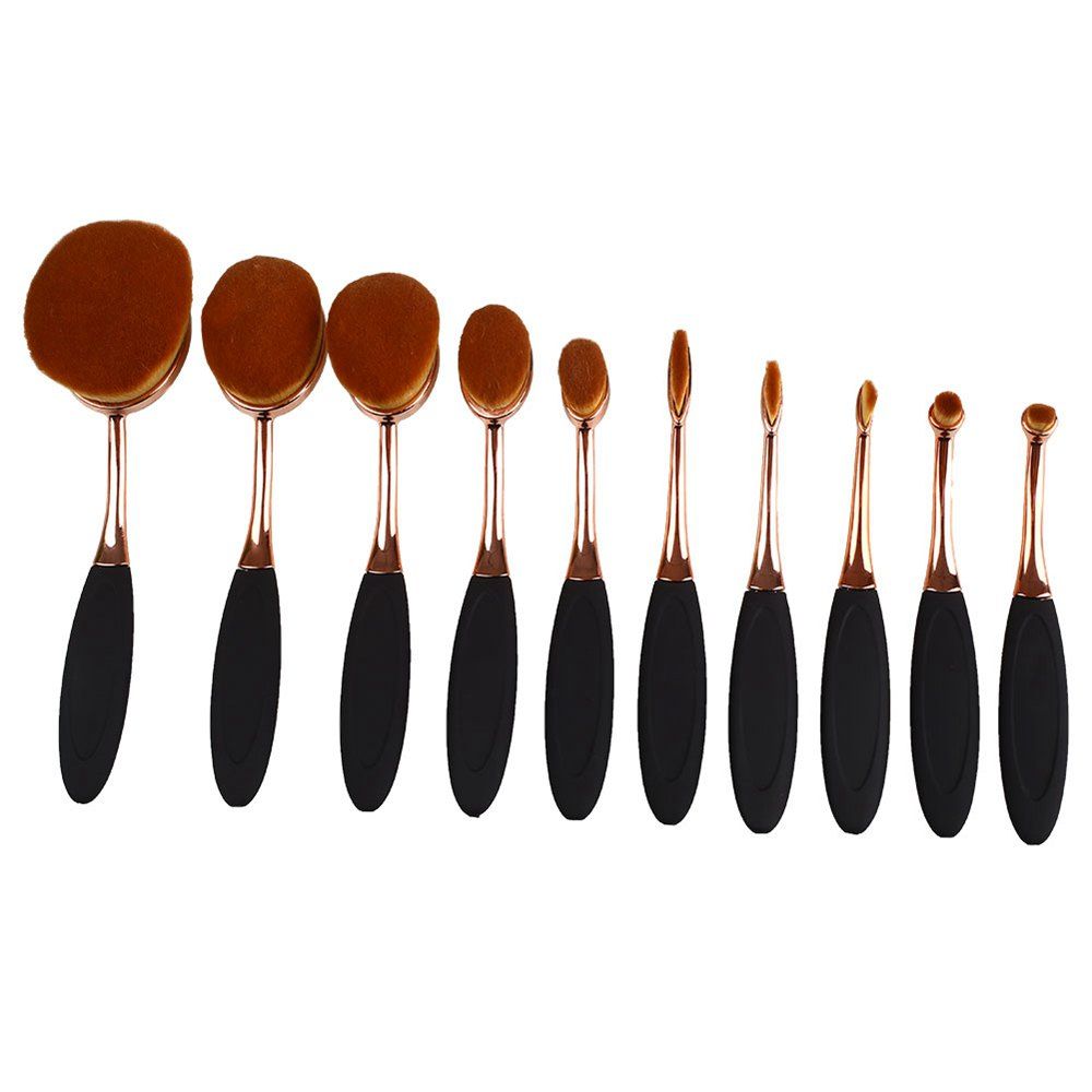 

TODO 10pcs All in One Professional Oval Makeup Brushses, Gold
