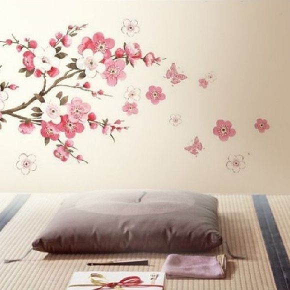 YEDUO Autocollant de Fleur de Prunier Mural Décor d'Art de Chambre - Rose 